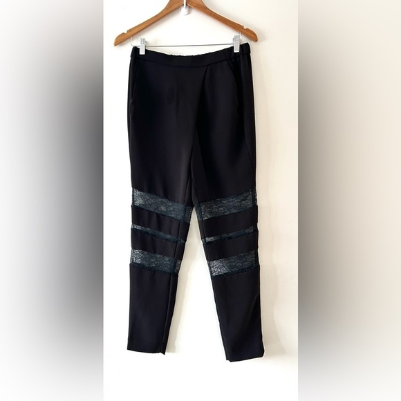 MAJE Black Lace Panel Women's Crossover Pants - Picture 3 of 7
